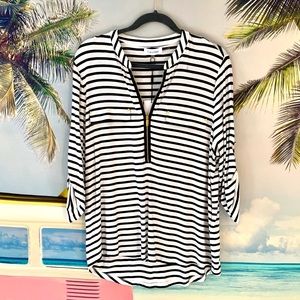 ❣️🌻NWT! Calvin Klein High Lo Striped Zippe…